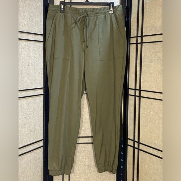 Nine West Pants - Nine West Women's Relaxed Fit Tie Elastic Waist Jogger Pants Size L olive green
